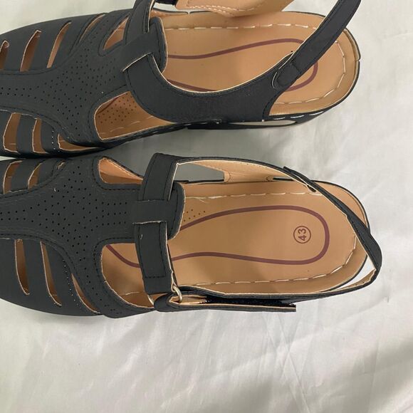 Black Orthopedic Strappy Closed Round Toe Comfortable Wedge Sandals EU 43 US 12 - Picture 5 of 8